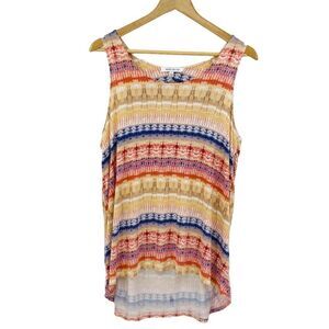 Rose + Olive earth tone orange navy high low boho draped back tank size large